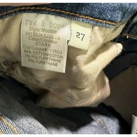 Rag & Bone Jeans Sz 27x 25” Inseam Frayed Hem Cropped High Rise Distressed Dark  - Picture 10 of 12